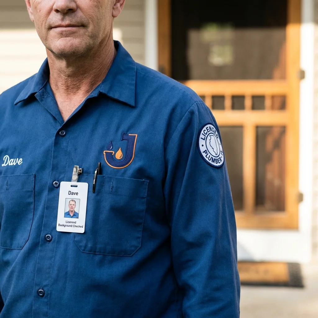 Licensed plumber showing ID badge in Wendell, NC