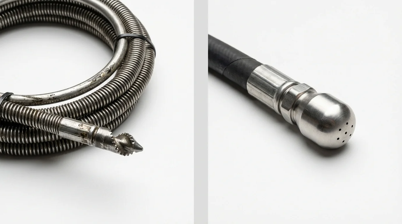 Drain snake cable and hydro jetting nozzle used for drain cleaning in Wendell, NC